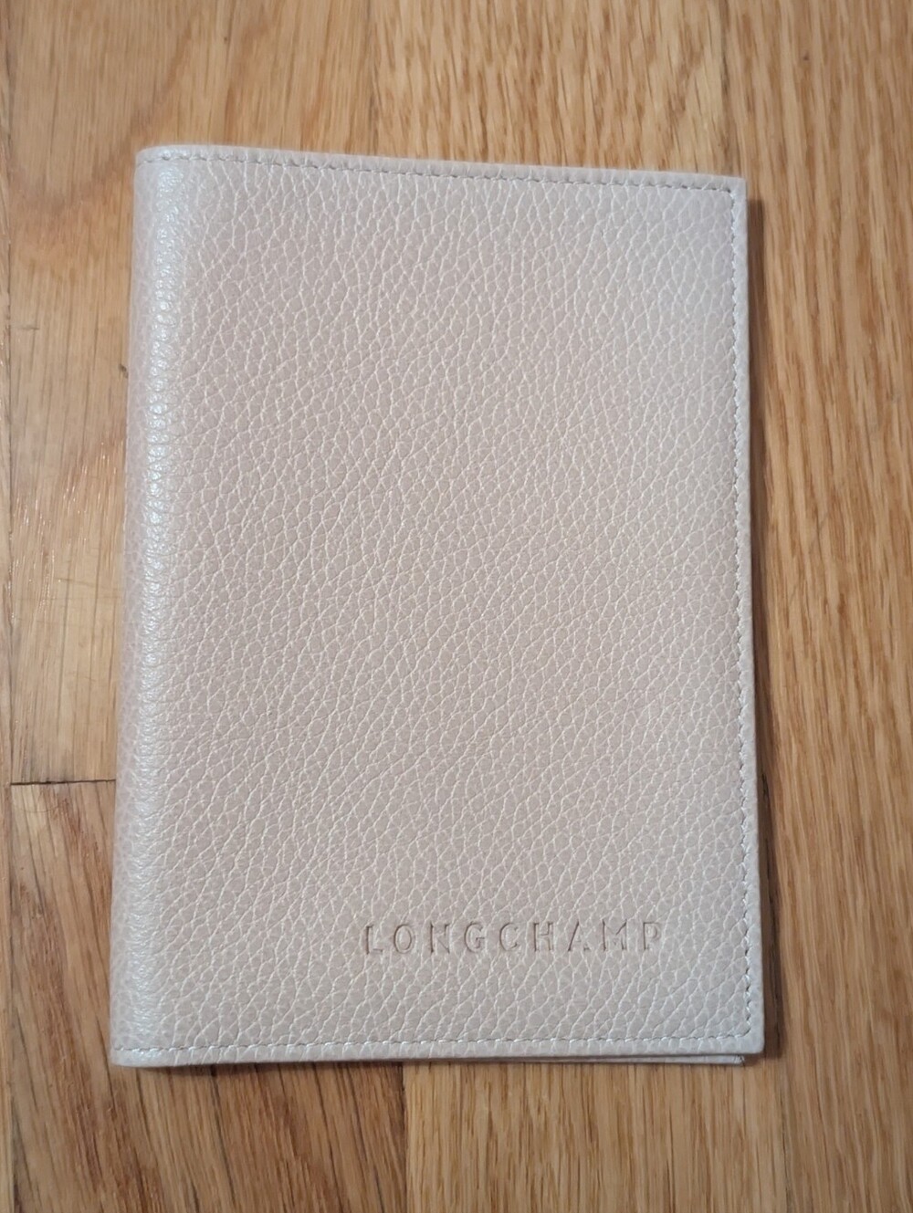 Longchamp Cream Pebbled Leather Card & Passport Sleeve